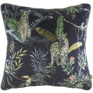 Evans Lichfield Evans Lichfield Petrol Blue Jungle Leopard Velvet Polyester Filled Cushion