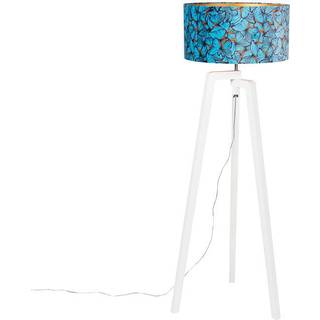 Gulvlampe Tripod Træ med Sommerfugle Fløjlsskærm 50 cm - Puros