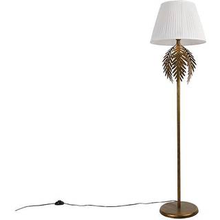 Gulvlampe guld 145 cm med plisseret skærm hvid 45 cm - Botanica