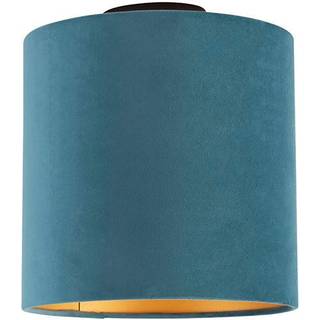 Loftslampe med blå fløjlsskærm med guld 25 cm - Combi sort