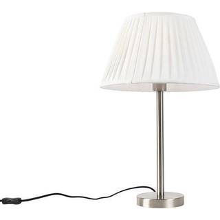 Klassisk bordlampe stål med plisseret skærm hvid 35 cm - Simplo