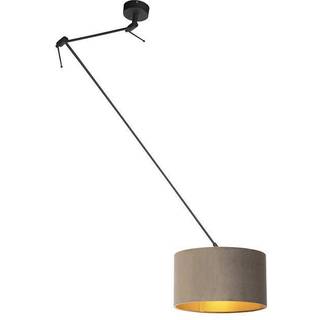 Pendellampe sort med taupe fløjlsskærm med guld 35 cm - Blitz