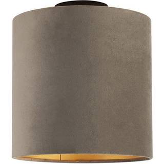 Loftslampe med taupe fløjlsskærm med guld 25 cm - Combi sort