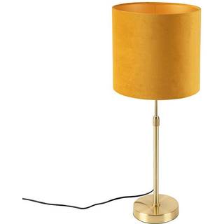 Bordlampe guld/messing med gul velourskærm 25 cm - Parte