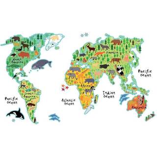 Crearreda Heminredning Line CR-18301 Kids World Map Wall Decals Green