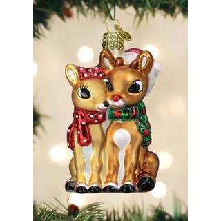 Old World Christmas Rudolph Den røde næse rensdyr Rudolph og Clarice Glass blæst ornament til juletræ