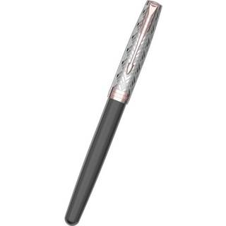 Parker PARKER Sonnet-kuglepen | førsteklasses metal og grå satinlakering med detaljer i rosaguld | medium spids med patron med sort blæk | gaveæske