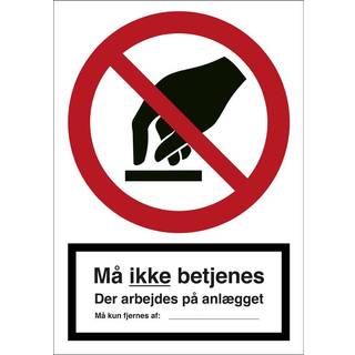 Må ikke betjenes. Der arb. på anlægget - Plast med snor - 148 x 105 mm