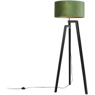 Gulvlampe stativ sort med grøn skærm og guld 50 cm - Puros