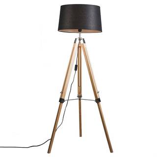 Gulvlampe Natur med sort linnedskærm 45 cm - Tripod