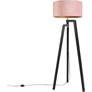Gulvlampe Tripod sort med lyserød skærm og guld 50 cm - Puros