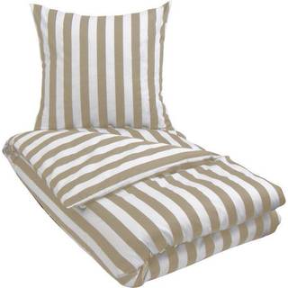 Stribet sengetøj til dobbeltdyne - 200x220 cm - Blødt bomuldssatin - Nordic Stripe - Sand og hvidt sengesæt