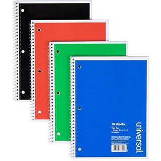 Universal 66624 1 Sub. Wirebound Notebook 10 1/2 x 8 Bred regel 70 SHT Assorterede d?kker 4/pk