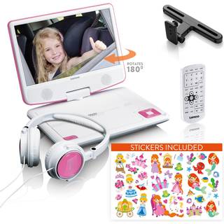 Lenco - Bærbar 9" dvd-afspiller med USB-hovedtelefoner og monteringsbeslag Pink/Hvid - DVP-920PK