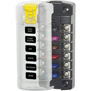 Sikringsholder Blue Sea Systems ST Blade Fuse Block, til 6 fladstiftsikringer, M4, 32 V DC, 40 A
