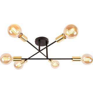 Industriel loftslampe sort med guld 6 lys - Sydney