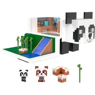 Mattel Minecraft Mob Head Minis Toys Panda Playhouse Playset & 2 Panda Action Figurer Fjernelige bambusskud & kage skive