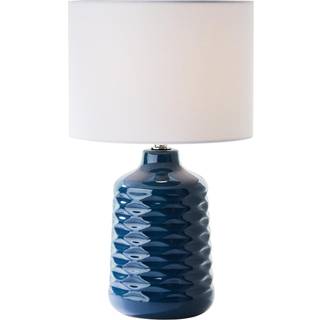 Ilysa bordlampe, hvid stofskærm, blå keramisk fod