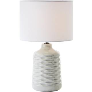 Ilysa bordlampe, hvid stofskærm, grå keramisk fod