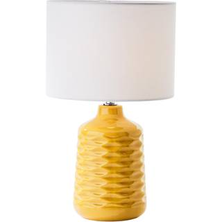 Ilysa bordlampe, hvid stofskærm, gul keramisk fod