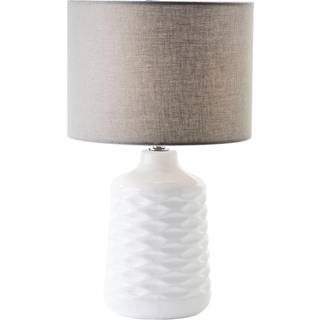 Ilysa bordlampe, grå stofskærm, hvid keramisk fod