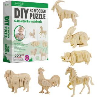 Hands Craft DIY 3D Wood Puzzle - 6 Assorterede husdyr Bundle Pack Set Brain Teaser Puzzles Uddannelsesstamme Legetøj Voksne og børn til at bygge