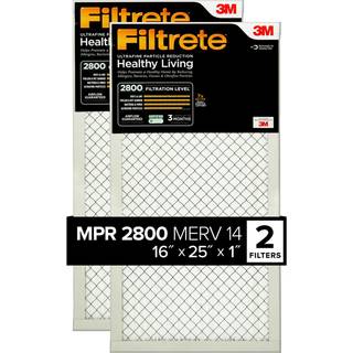 Filtrete 16x25x1 Luftfilter MPR 2800 MERV 14 Sundt levende ultrafine partikelreduktion 3-m?neders plisseret 1-tommer luftfiltre 2 filtre hvid