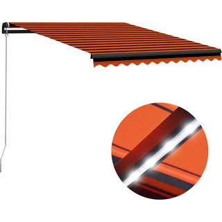 markise m. LED-lys 350x250 cm manuel betjening orange og brun