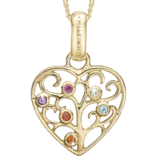 Family Tree Of Love Vedhæng - Blankpoleret Forgyldt Sterling Sølv m. 6 Multi Color Cubic Zirkonia - Christina
