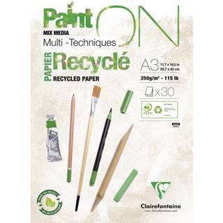 Paint ON Mix Media Multi Techniques Recyclé – kraftig A3-blok / 30 ark fremstillet af genvundet papir