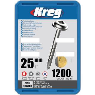 KREG Pocket-Hole skruer 25mm Zinc Coated Maxi-Loc grov gevind 1200stk