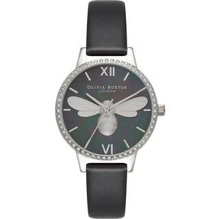 Olivia Burton Black & Silver Sparkle Bee Watch - Silver