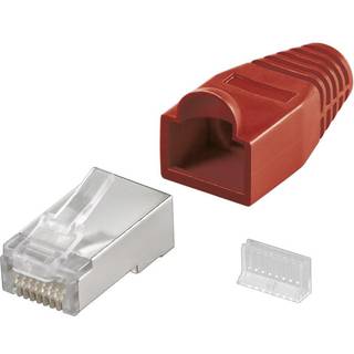 CAT 5e RJ45 plug afskærmet med stress mindskene hætte, rød - 1 stk.