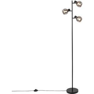 Art Deco gulvlampe sort 3-lys med røgglas - Vidro