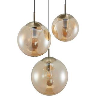 Lindby hængelampe Teeja, amber, 3 lyskilder, Ø52cm, glas, E27