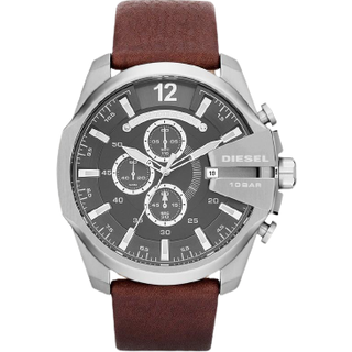 Diesel Mega Chief Chronograph Brown Leather Strap Grey Dial Men's Watch DZ4290
