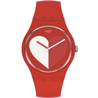Swatch New Gent Half <3 White Quartz Red Dial Red Silicone Strap Unisex Watch SO29Z112