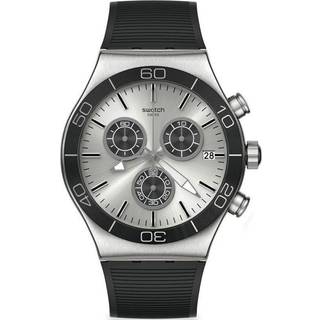Swatch New Irony Chrono Great Outdoors Quartz Silver Dial Black Silicone Strap Men's Watch YVS486