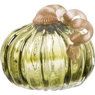 Glitzhome 4,72 tommer håndblæst to-tone grøn knitre glas græskar bord accent til efterår høst dekoration