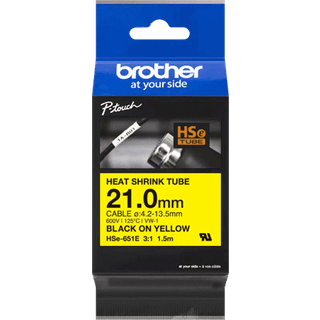Brother HSe-651E sort på gul krympeflextape 21 mm