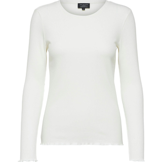 Selected ribbet t-shirt med lange ærmer i sort til kvinder