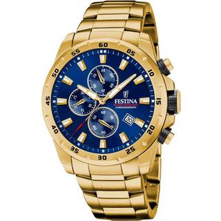 Festina - Chrono Sport Herreur i gulddublé m. blå skive