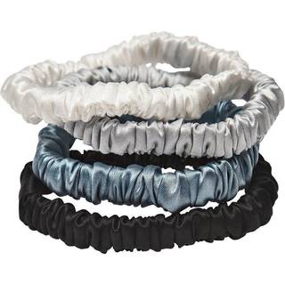 Lenoites Mulberry Silk Skinny Scrunchies, White, Cream White, Beige, Light Brown 4pcs