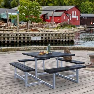 PLUS Picnic bord/bænkesæt, sort/RePlast/stål, 200 cm