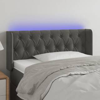 sengegavl med LED-lys 103x16x78/88 cm fløjl mørkegrå