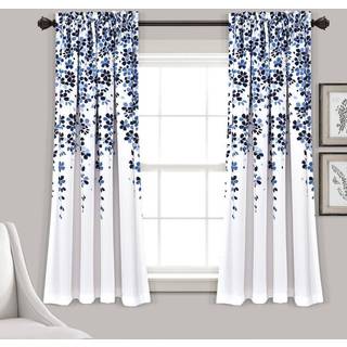 Frodig indretning gr?dende blomsterrum m?rkere vinduesgardin panel par marinebl? & bl? 63 """" l x 52 """" w+ 2 """" header