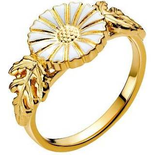 Lund Copenhagen marguerit ring med blade - forgyldt/hvid STR 54