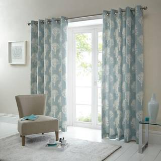 Fusion Fusion Duck Egg Blue Woodland Trees Eyelet Curtains