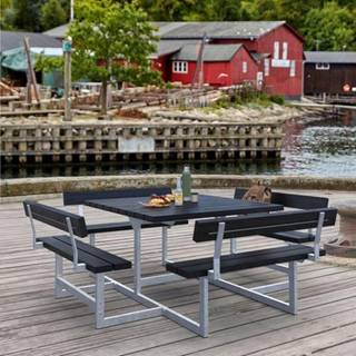 PLUS Picnic bord/bænkesæt med 4 ryglæn, sort/RePlast/stål, 224 cm