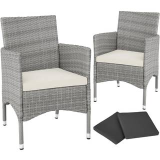 2 polyrattan havestole + hynder med 2 sæt betræk - lysegrå/creme